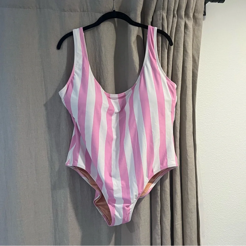 NWT J Crew - Scoopback One Piece Pink Stripe Swimsuit